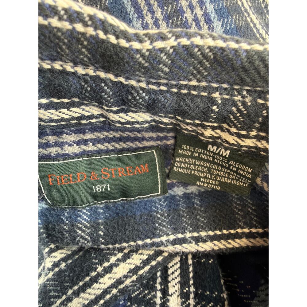 Field & Stream Blue White Plaid Button Up Flannel Cotton Long Sleeve Shirt M - Picture 8 of 8